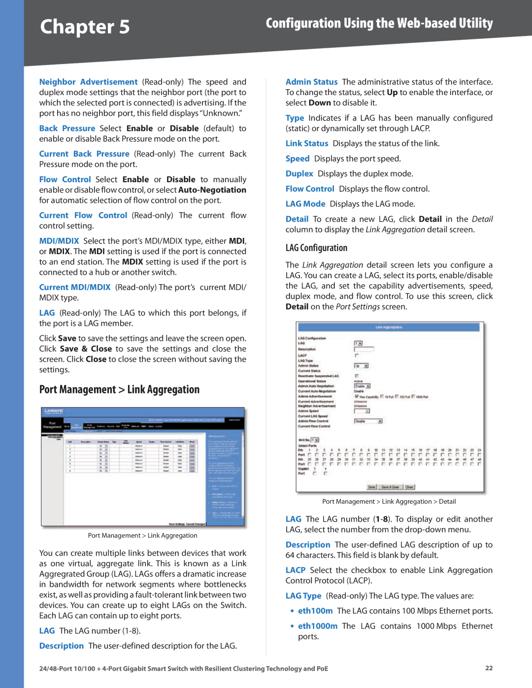 Cisco Systems SLM224G4PS, SLM248G4PS manual Port Management Link Aggregation, LAG Configuration 