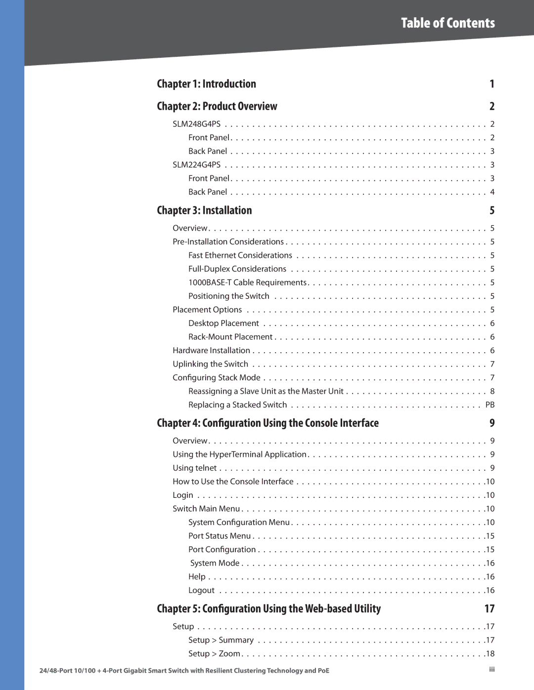 Cisco Systems SLM248G4PS, SLM224G4PS manual Table of Contents 