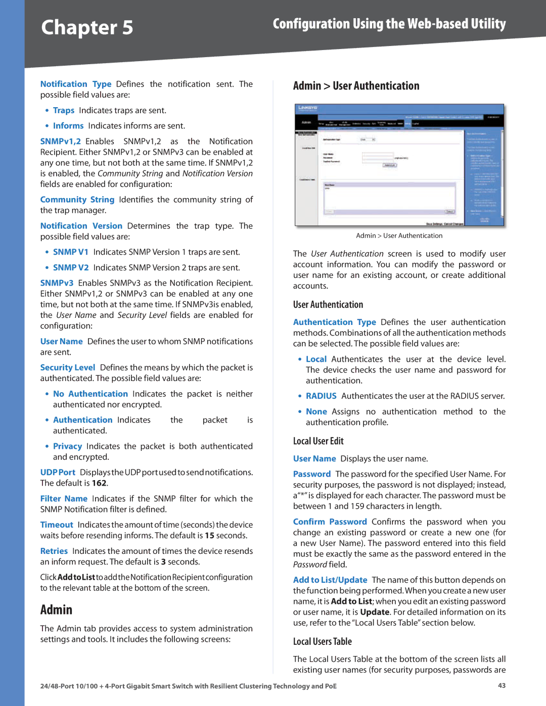 Cisco Systems SLM248G4PS, SLM224G4PS manual Admin User Authentication, Local User Edit, Local Users Table 