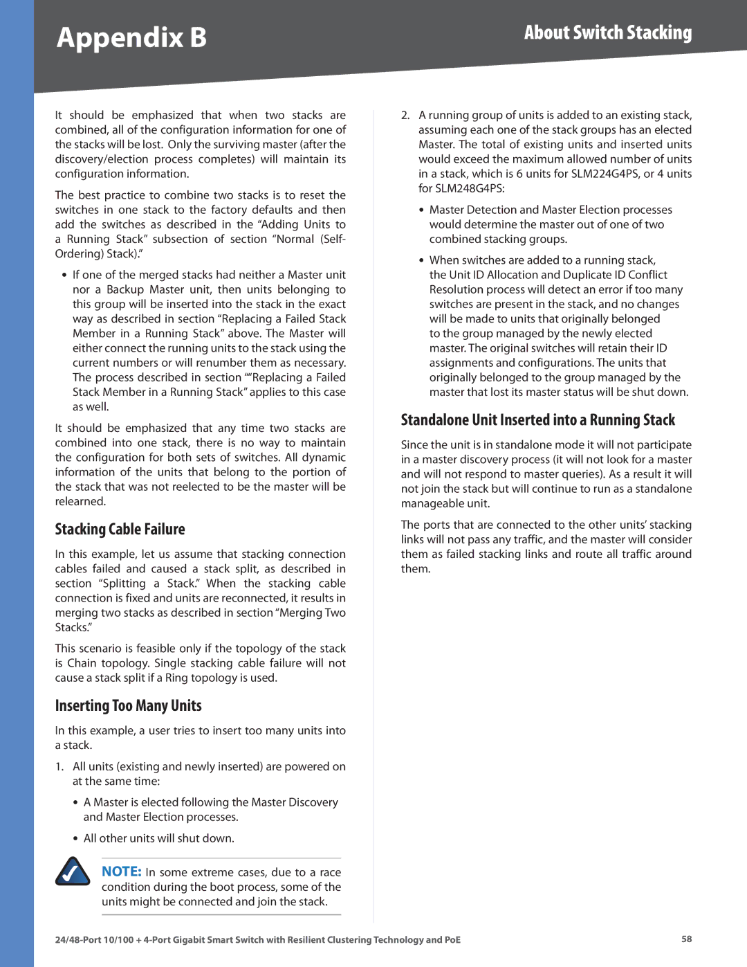 Cisco Systems SLM224G4PS, SLM248G4PS manual Stacking Cable Failure, Inserting Too Many Units 