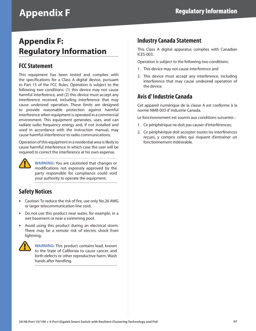 Cisco Systems SLM248G4PS, SLM224G4PS manual Appendix F, Regulatory Information 