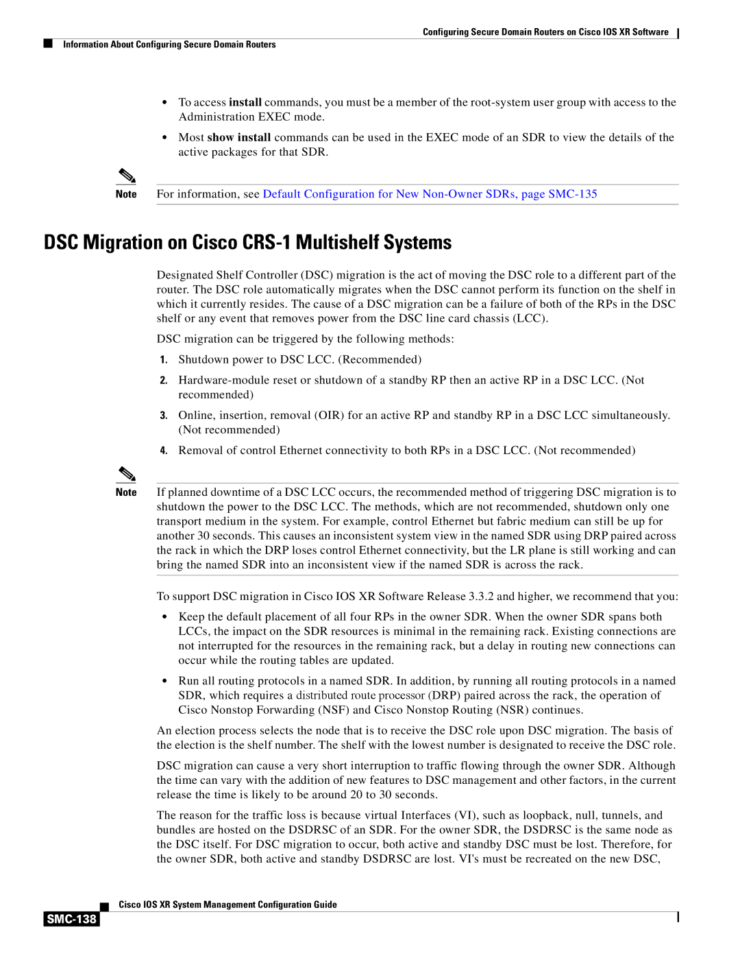 Cisco Systems SMC-127 manual DSC Migration on Cisco CRS-1 Multishelf Systems, SMC-138 