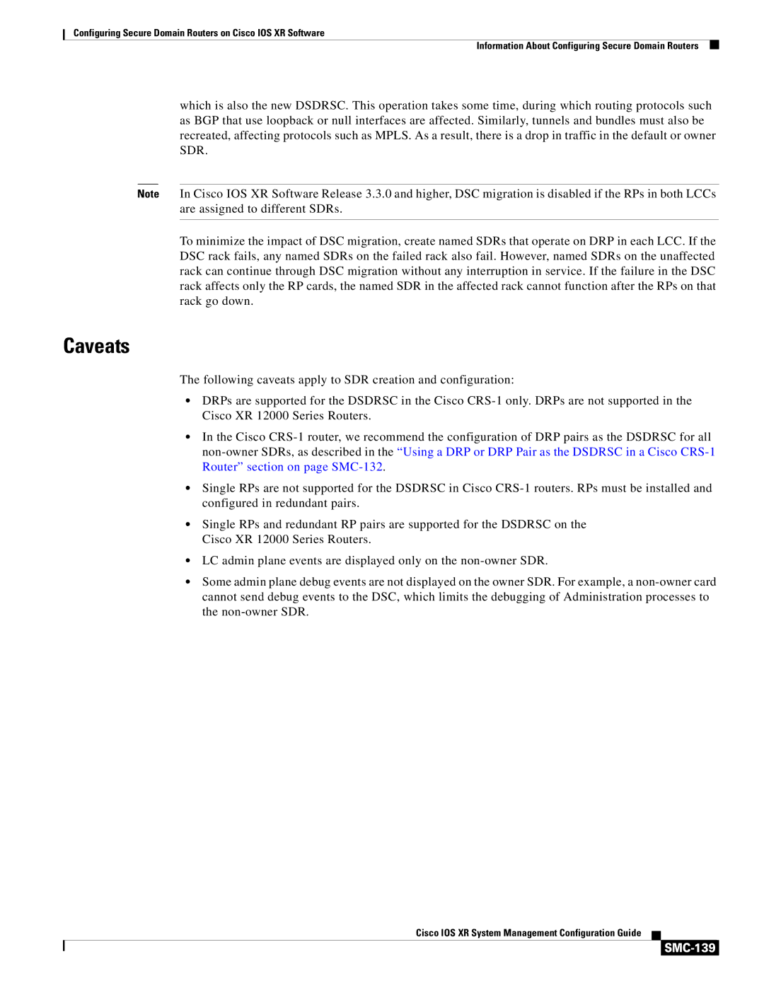 Cisco Systems SMC-127 manual Caveats, SMC-139 