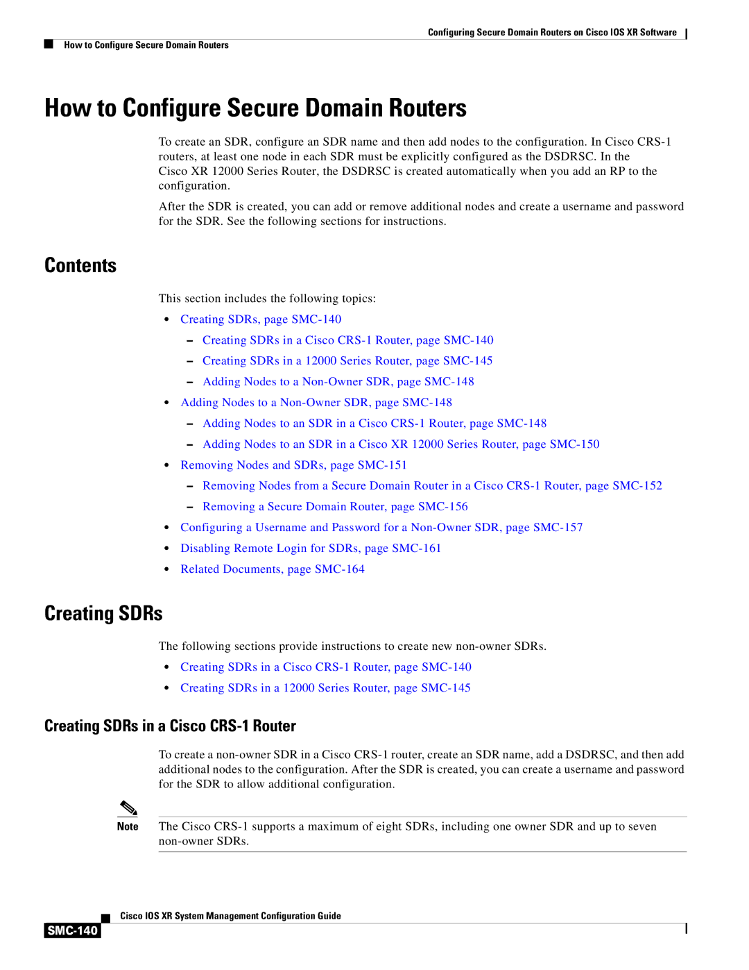 Cisco Systems SMC-127 manual How to Configure Secure Domain Routers, Contents, Creating SDRs 