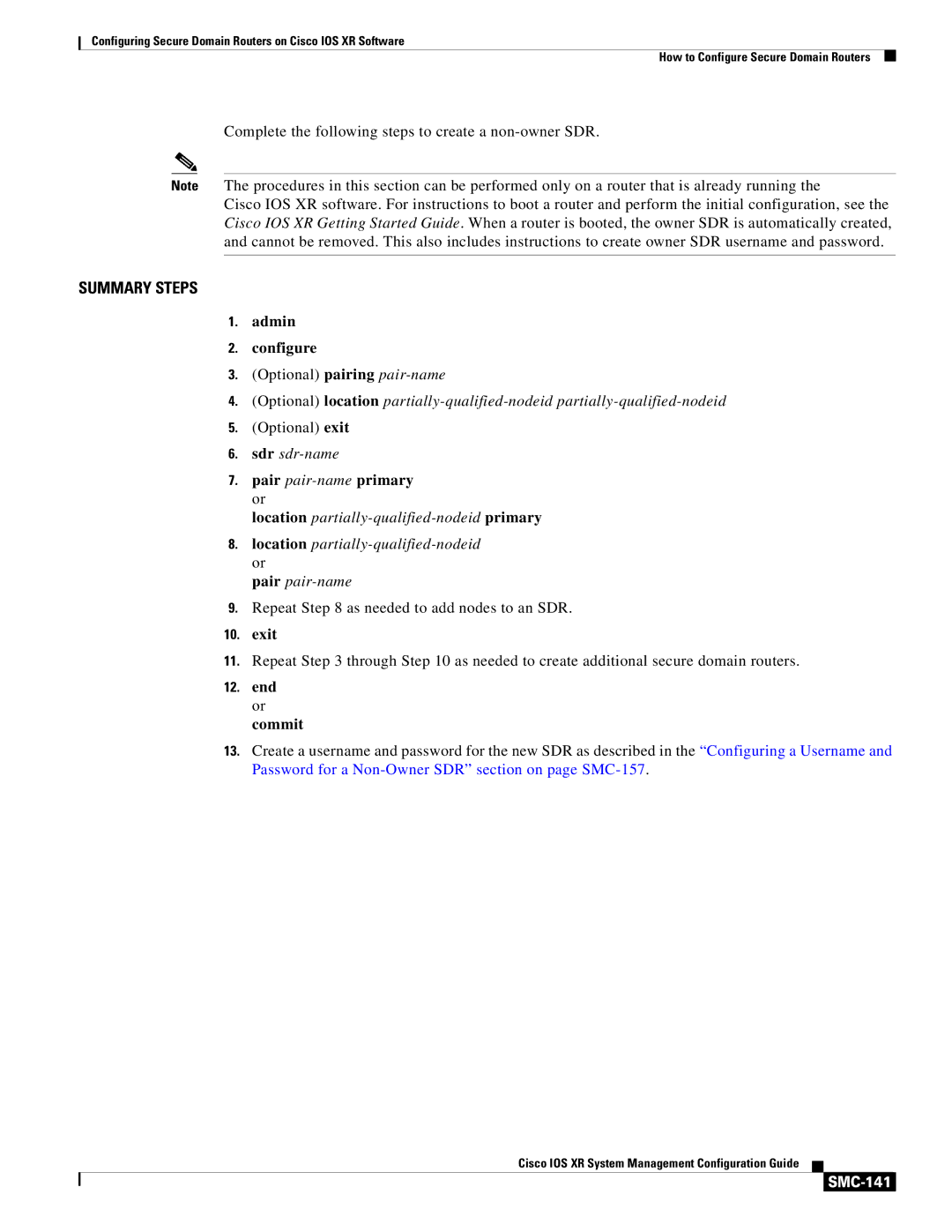 Cisco Systems SMC-127 manual Summary Steps, SMC-141 