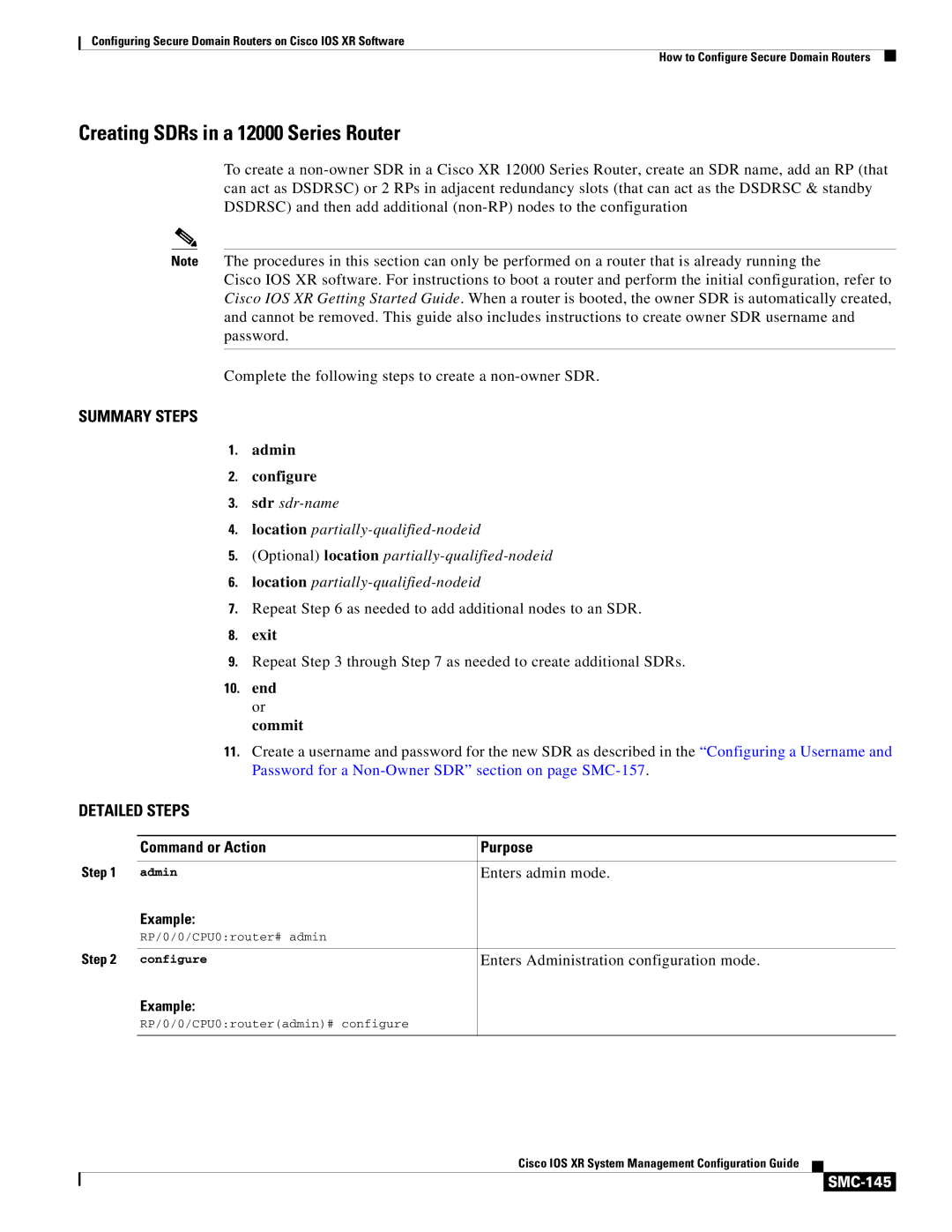 Cisco Systems SMC-127 manual Creating SDRs in a 12000 Series Router, SMC-145 