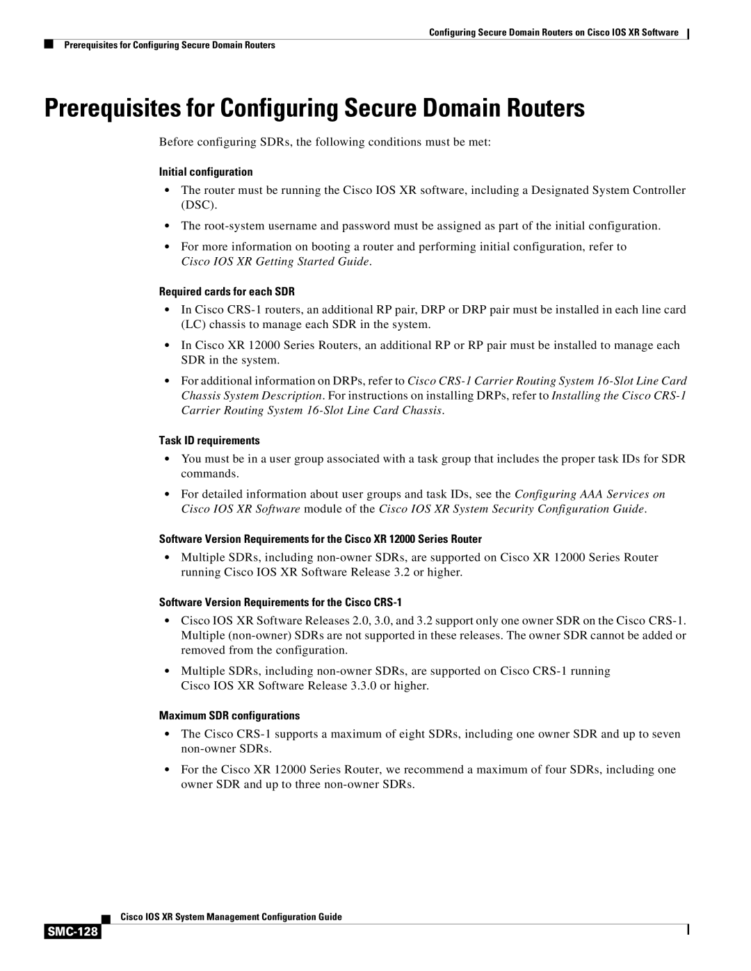 Cisco Systems SMC-127 manual Prerequisites for Configuring Secure Domain Routers, SMC-128 