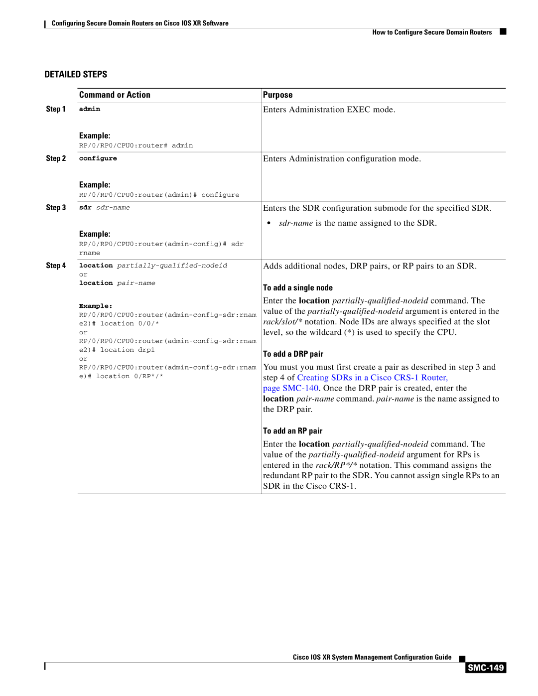 Cisco Systems SMC-127 manual Creating SDRs in a Cisco CRS-1 Router, SMC-149 