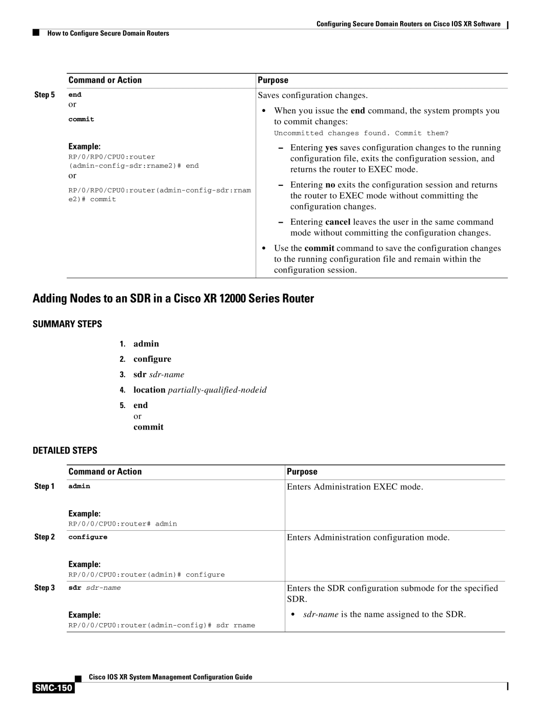 Cisco Systems SMC-127 manual Adding Nodes to an SDR in a Cisco XR 12000 Series Router, SMC-150 