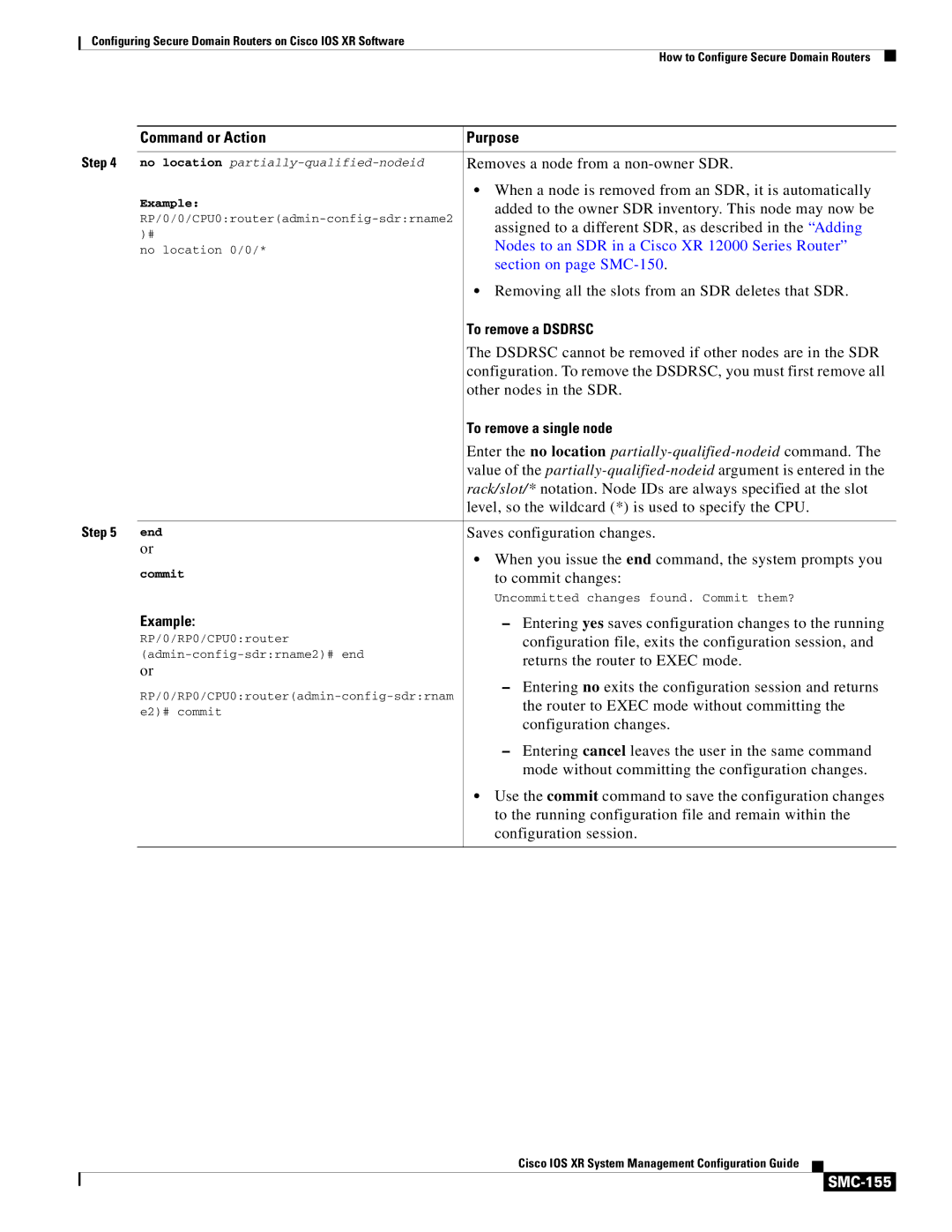 Cisco Systems SMC-127 manual Nodes to an SDR in a Cisco XR 12000 Series Router, Section on page SMC-150, SMC-155 