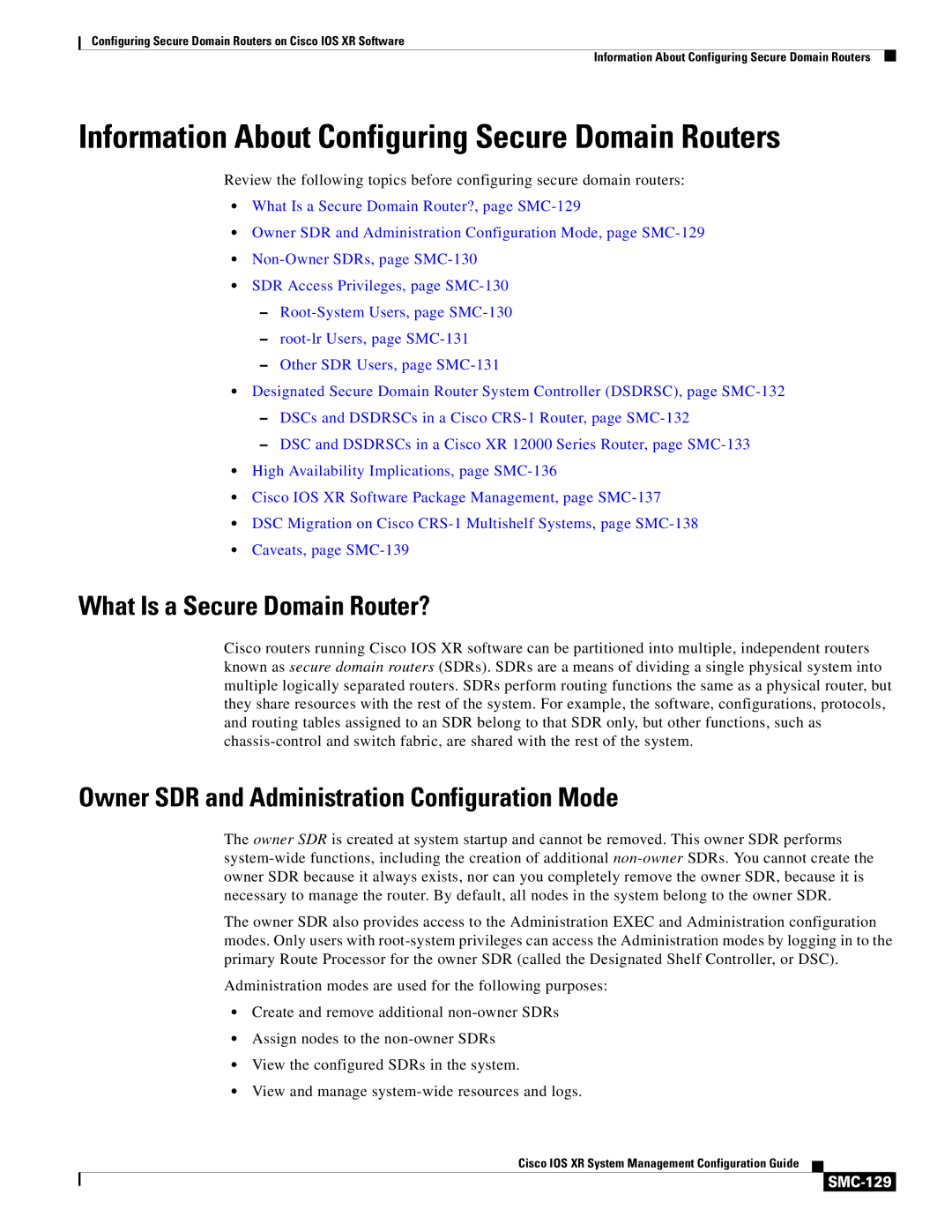 Cisco Systems SMC-127 manual Information About Configuring Secure Domain Routers, What Is a Secure Domain Router?, SMC-129 