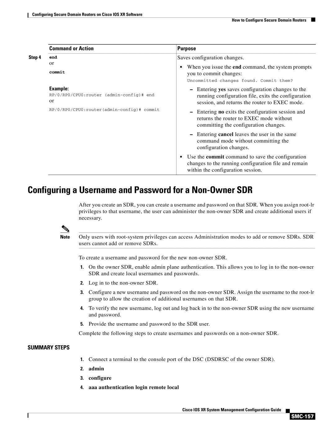 Cisco Systems SMC-127 manual Configuring a Username and Password for a Non-Owner SDR, SMC-157 