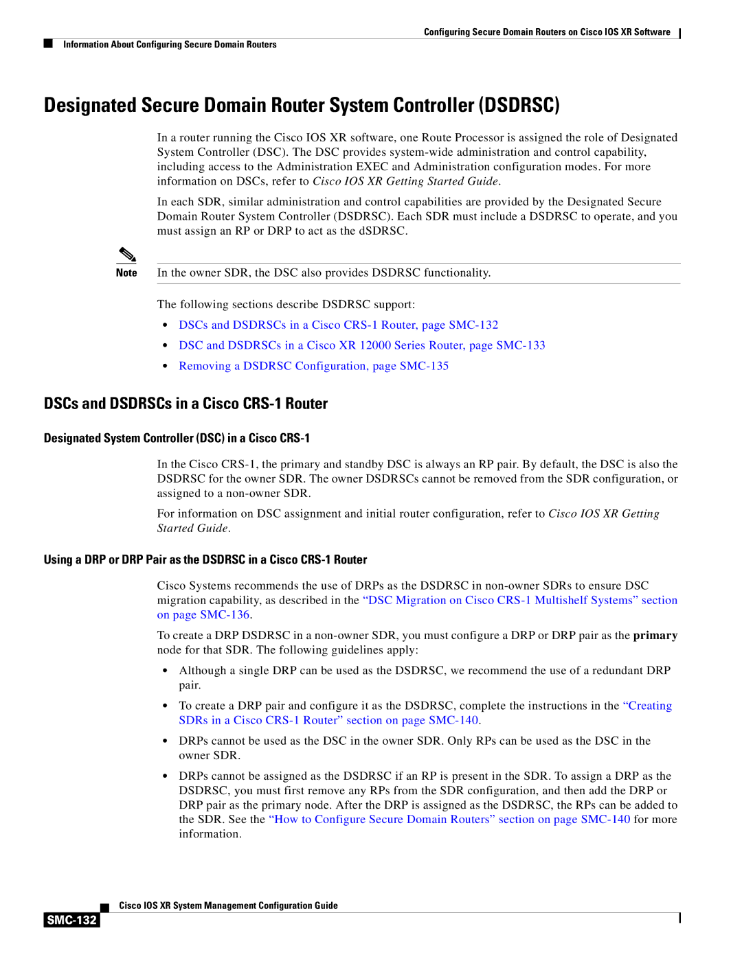 Cisco Systems SMC-127 Designated Secure Domain Router System Controller Dsdrsc, DSCs and DSDRSCs in a Cisco CRS-1 Router 