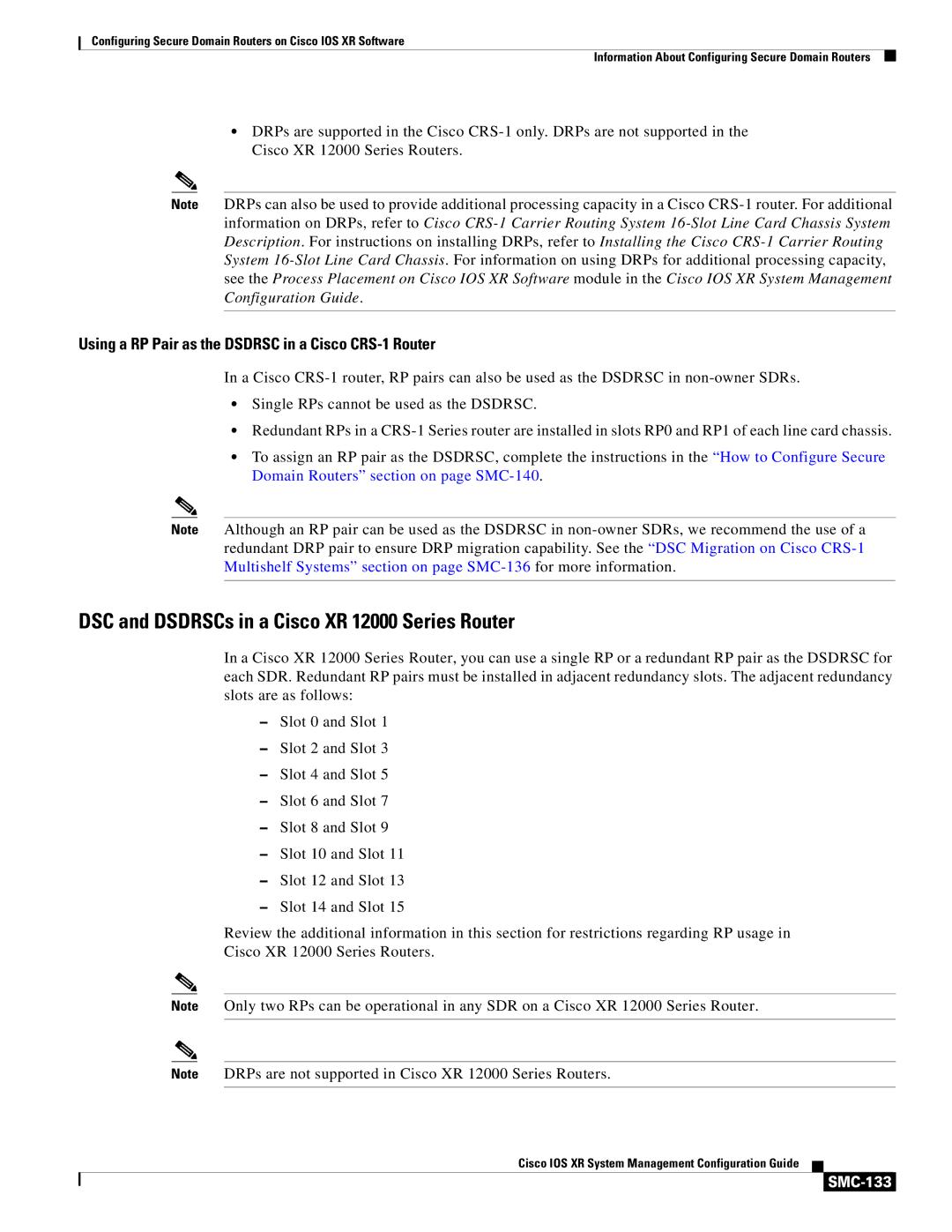 Cisco Systems SMC-127 manual DSC and DSDRSCs in a Cisco XR 12000 Series Router, SMC-133 