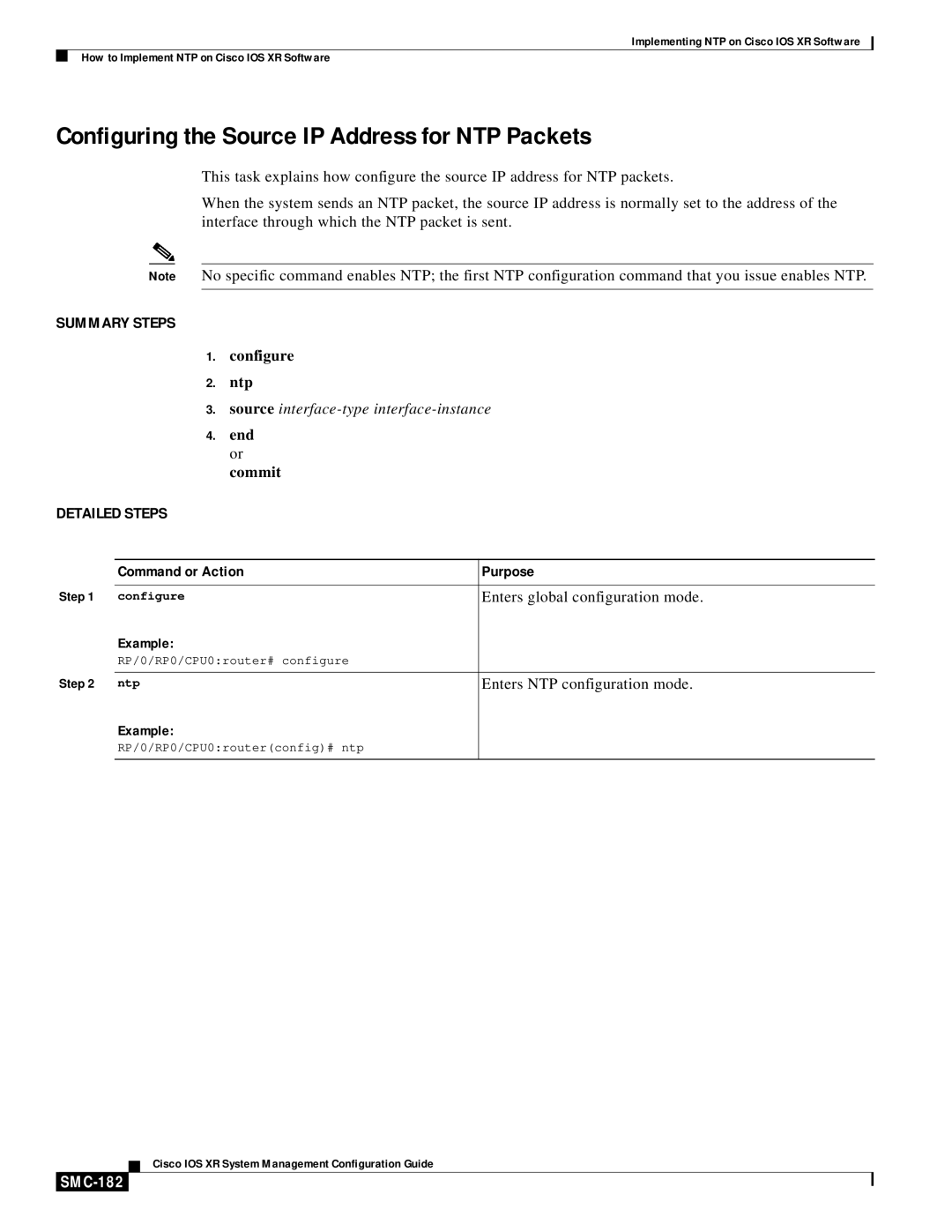 Cisco Systems SMC-169 manual Configuring the Source IP Address for NTP Packets, SMC-182 