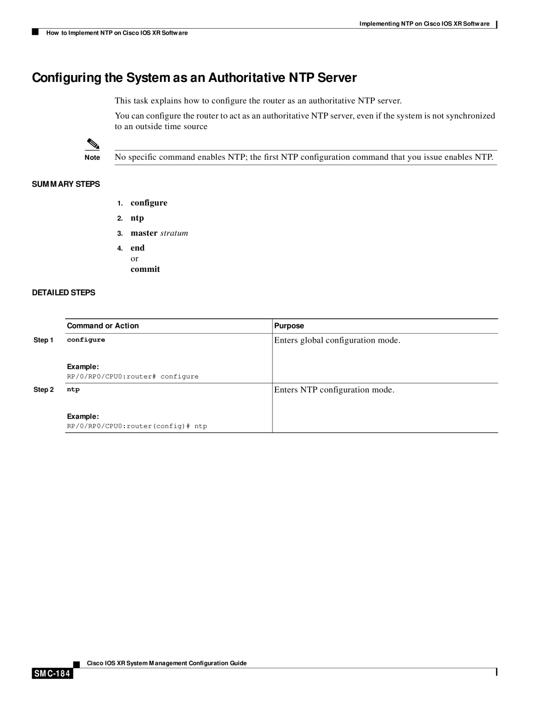 Cisco Systems SMC-169 manual Configuring the System as an Authoritative NTP Server, SMC-184 