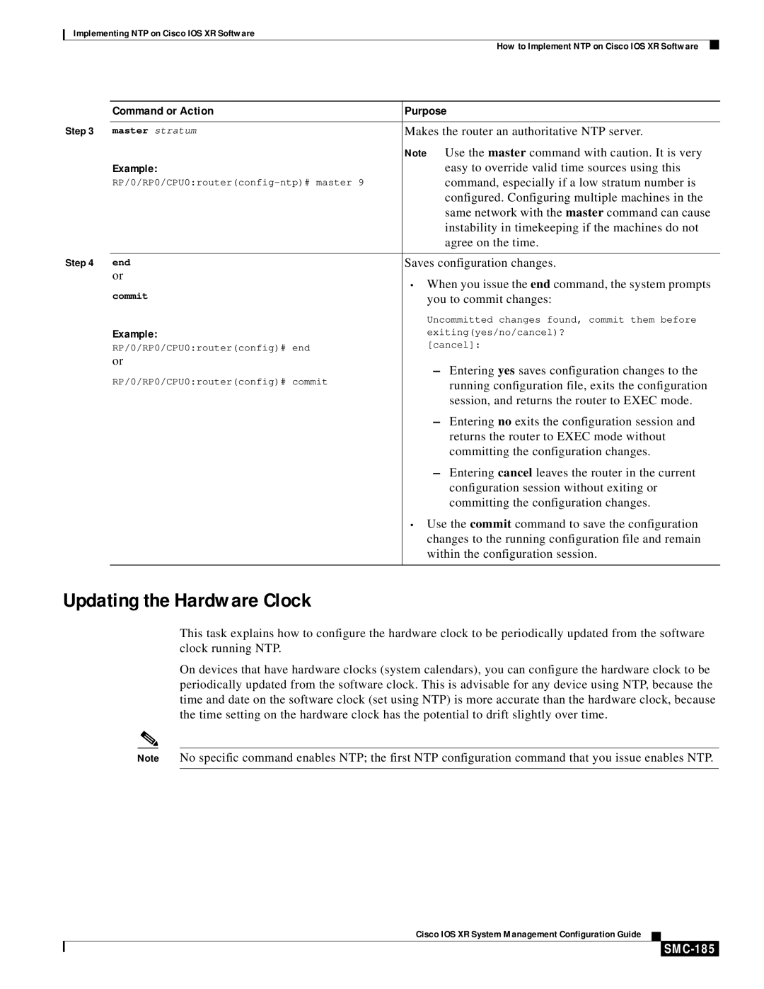 Cisco Systems SMC-169 manual Updating the Hardware Clock, SMC-185 