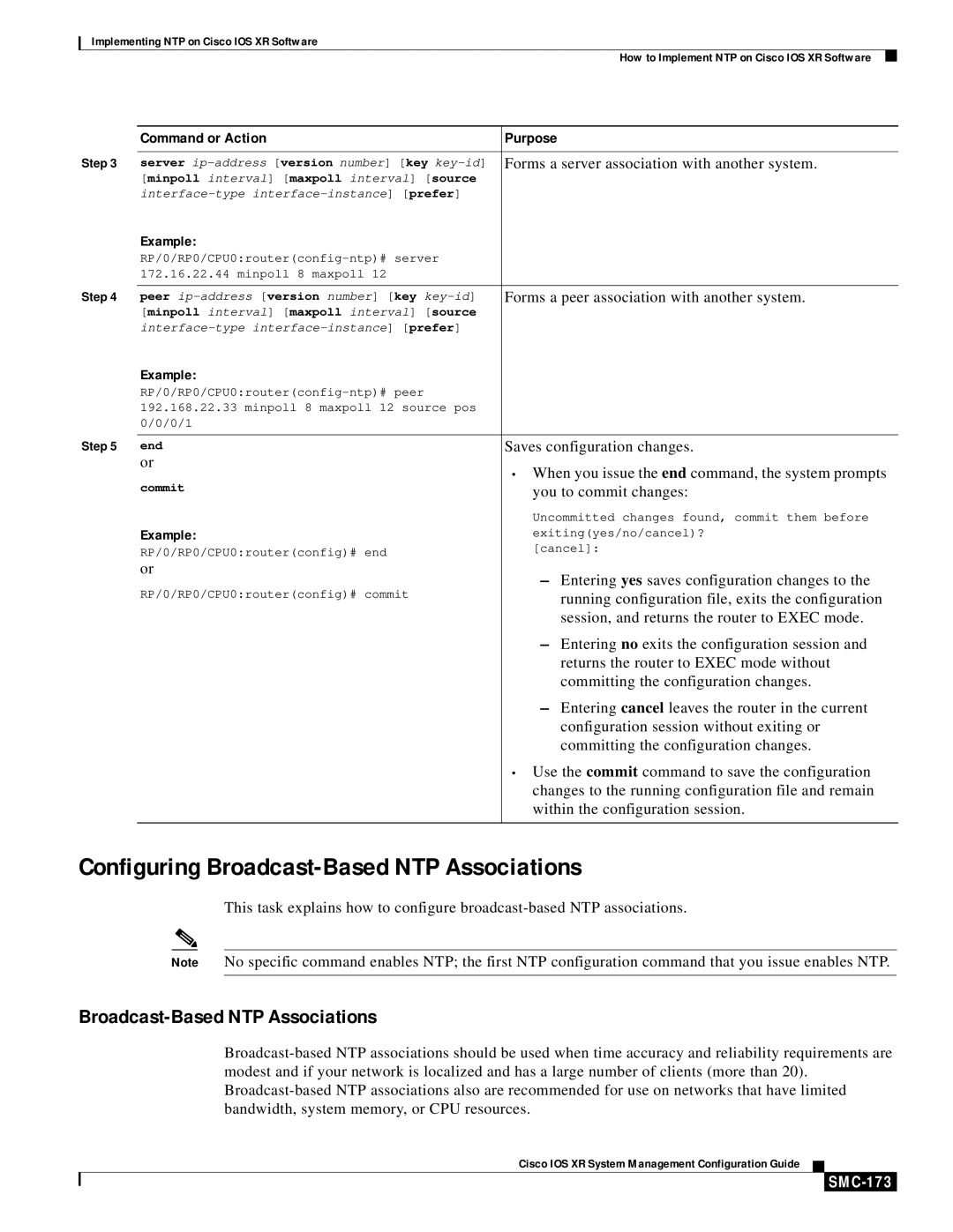 Cisco Systems SMC-169 manual Configuring Broadcast-Based NTP Associations, SMC-173 