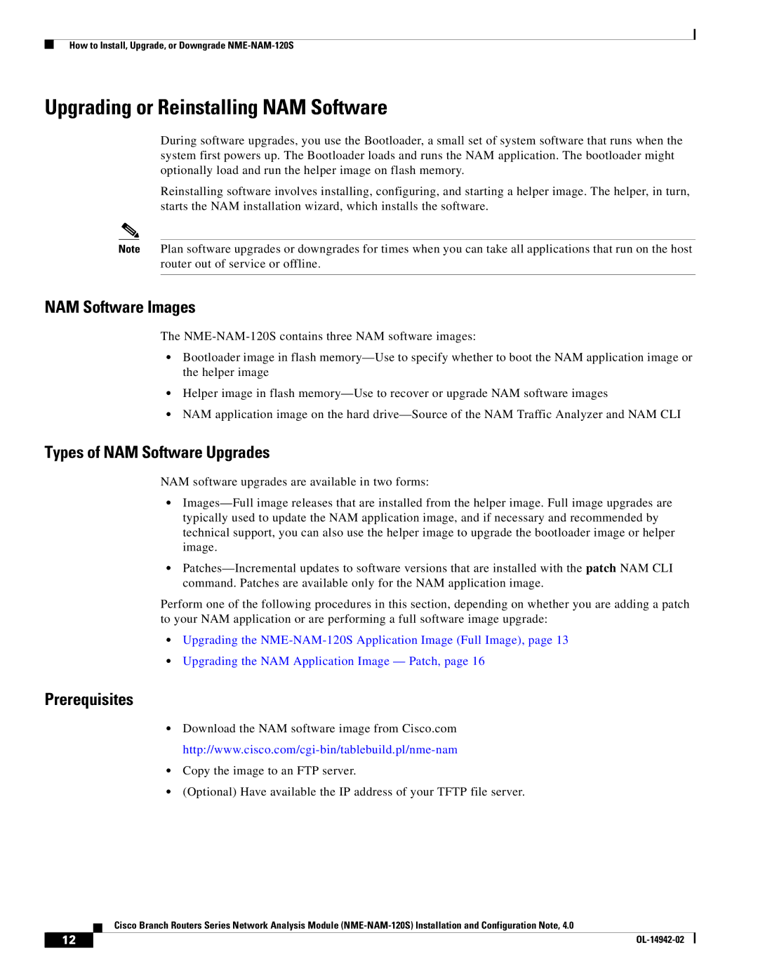 Cisco Systems SMNMADPTR manual Upgrading or Reinstalling NAM Software, NAM Software Images, Types of NAM Software Upgrades 