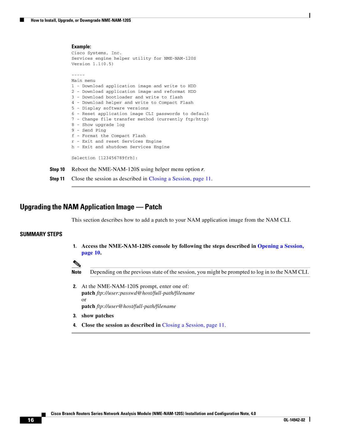 Cisco Systems SMNMADPTR manual Upgrading the NAM Application Image Patch 