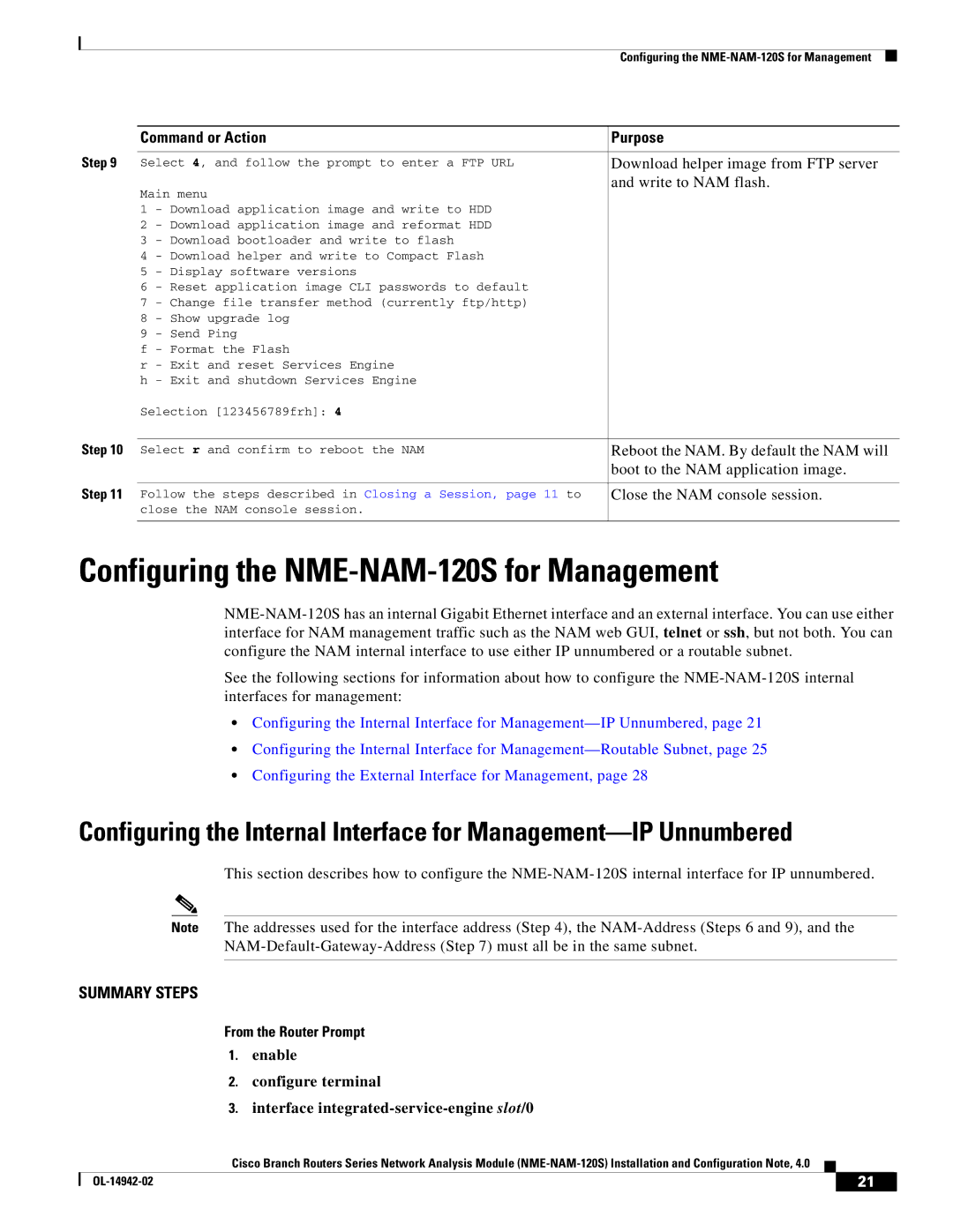 Cisco Systems SMNMADPTR manual Configuring the NME-NAM-120S for Management, Download helper image from FTP server 