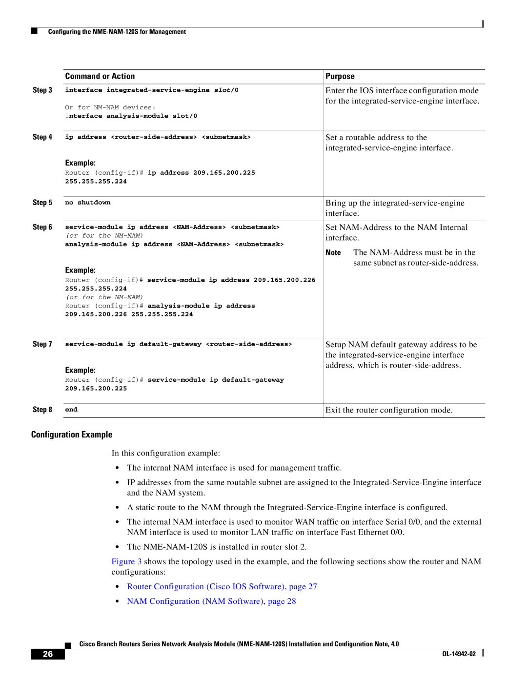 Cisco Systems SMNMADPTR Enter the IOS interface configuration mode, For the integrated-service-engine interface, Interface 