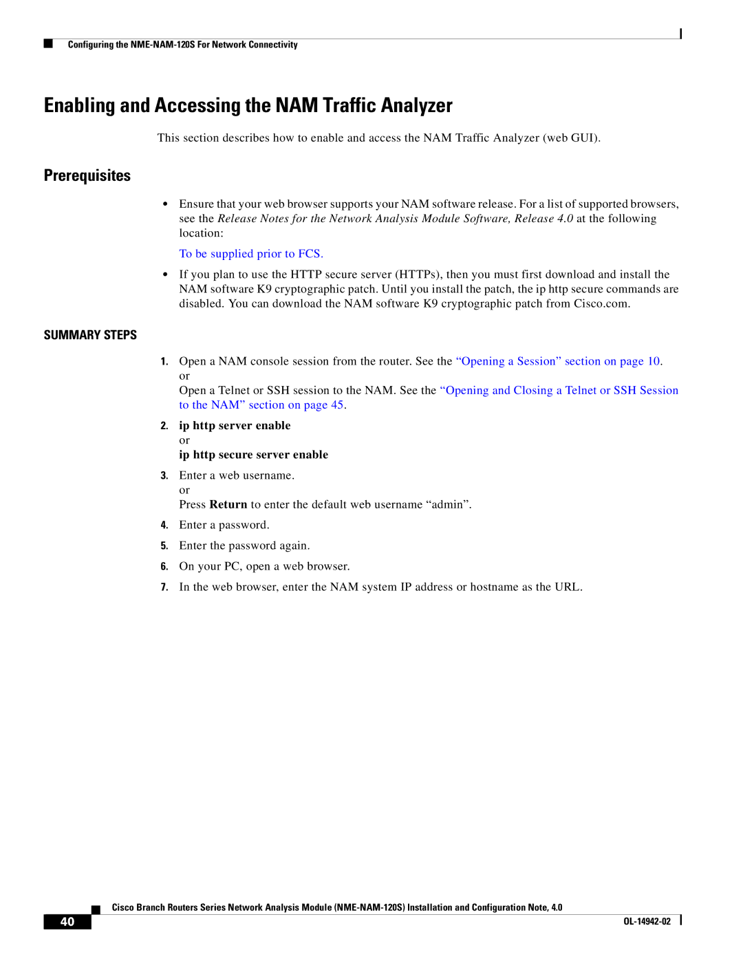 Cisco Systems SMNMADPTR manual Enabling and Accessing the NAM Traffic Analyzer 