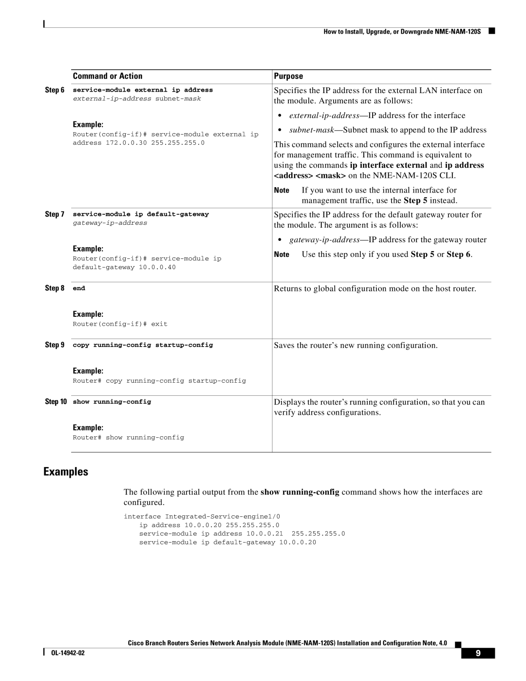 Cisco Systems SMNMADPTR manual Examples, Using the commands ip interface external and ip address 