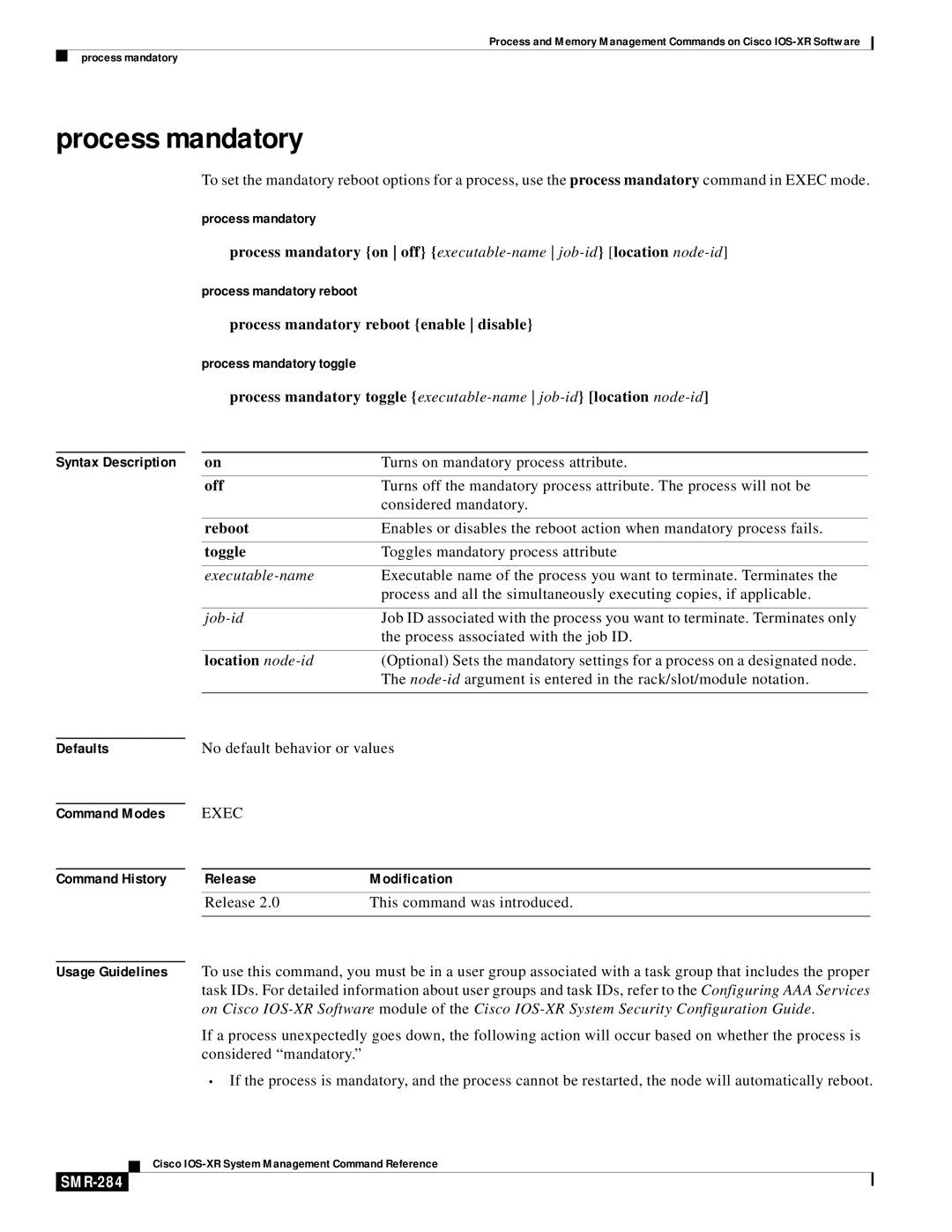 Cisco Systems SMR-273 manual Process mandatory reboot, Process mandatory toggle, SMR-284 