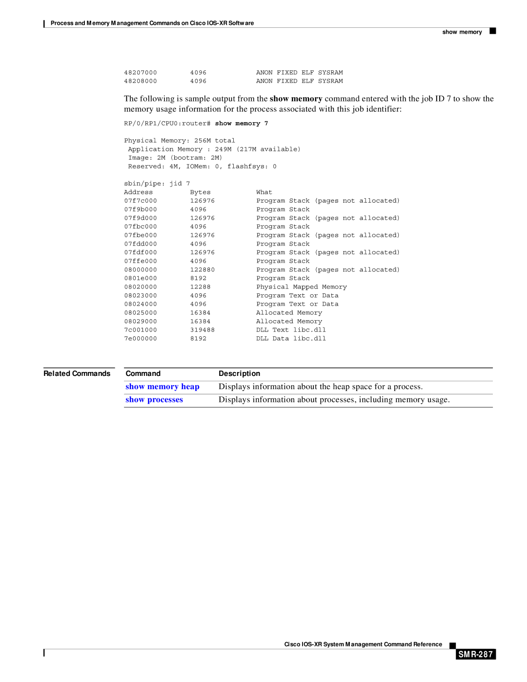 Cisco Systems SMR-273 manual Related Commands Description, SMR-287 