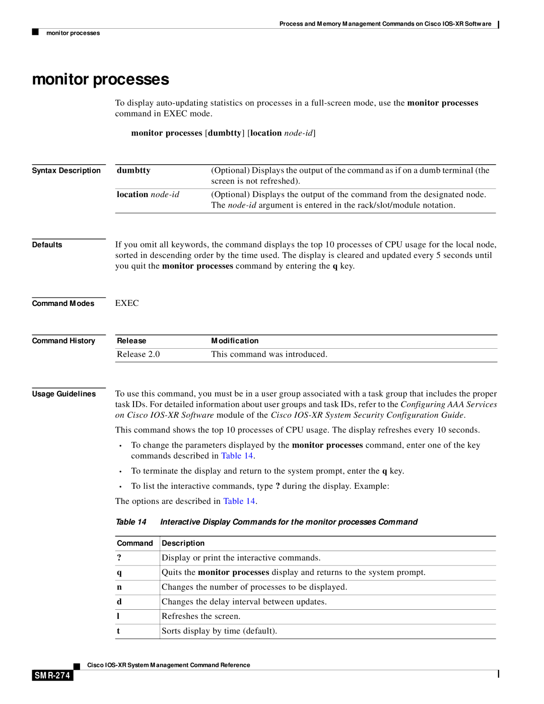 Cisco Systems SMR-273 manual Monitor processes, SMR-274 