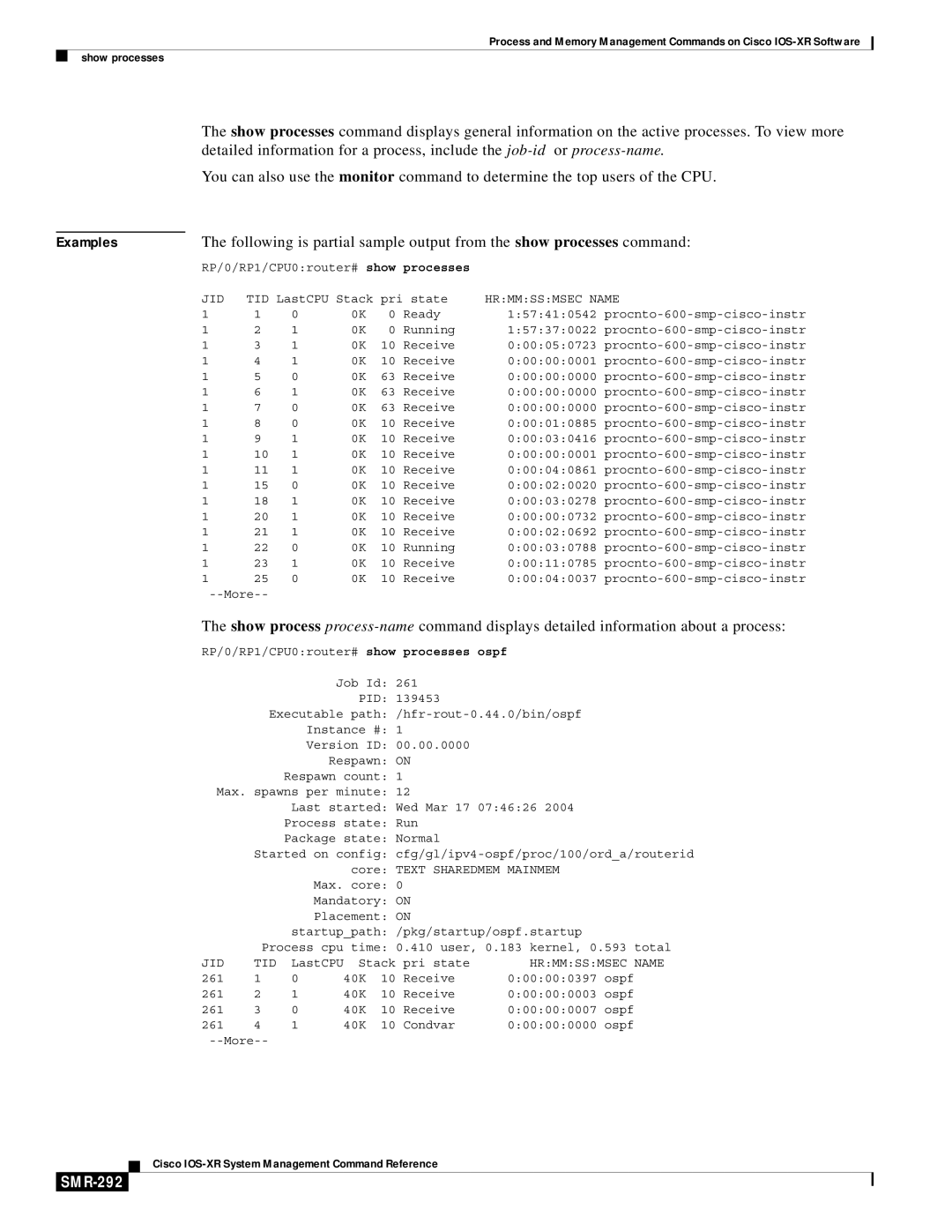 Cisco Systems SMR-273 manual SMR-292, Processes 