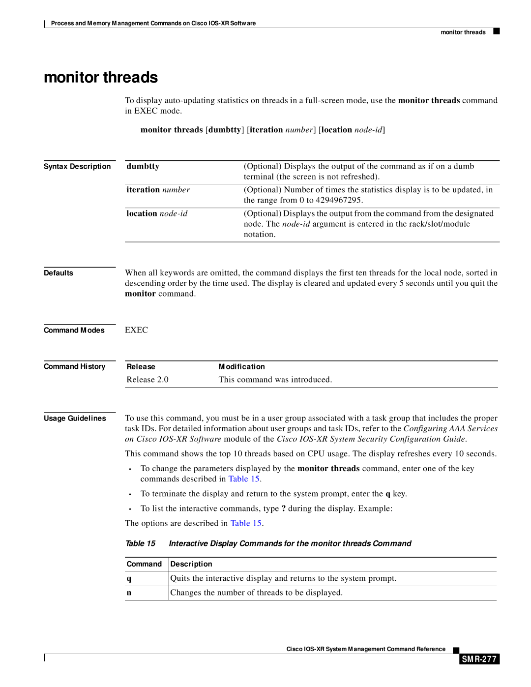 Cisco Systems SMR-273 manual Monitor threads, SMR-277 