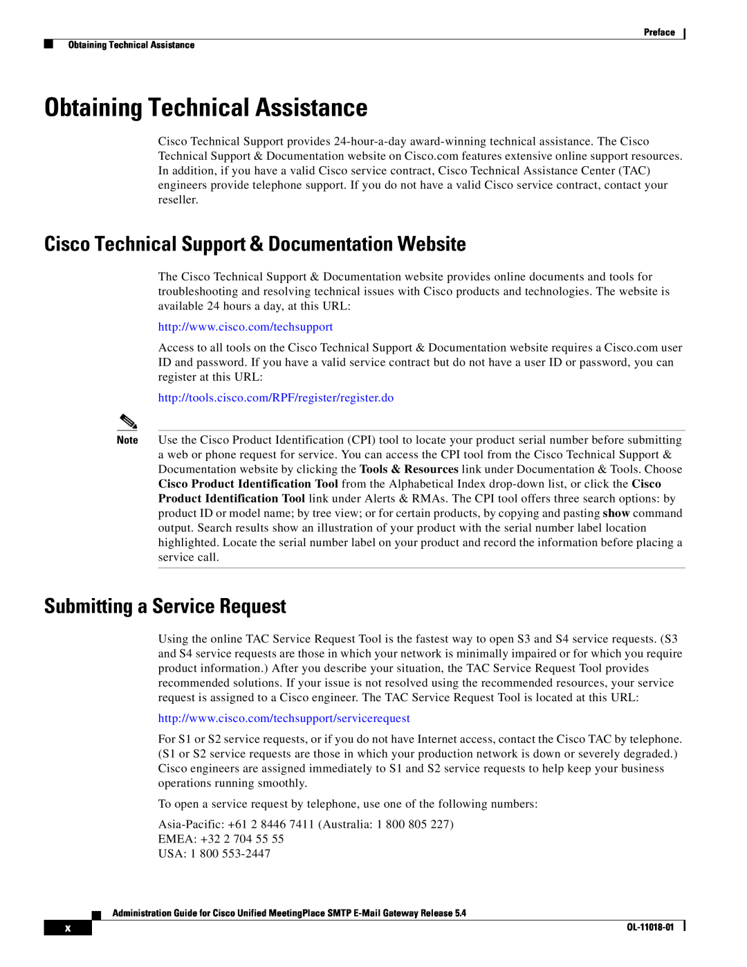 Cisco Systems SMTP manual Obtaining Technical Assistance, Cisco Technical Support & Documentation Website 