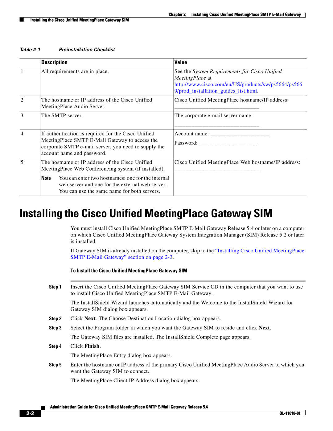 Cisco Systems SMTP manual Description, Value, See the System Requirements for Cisco Unified, MeetingPlace at 