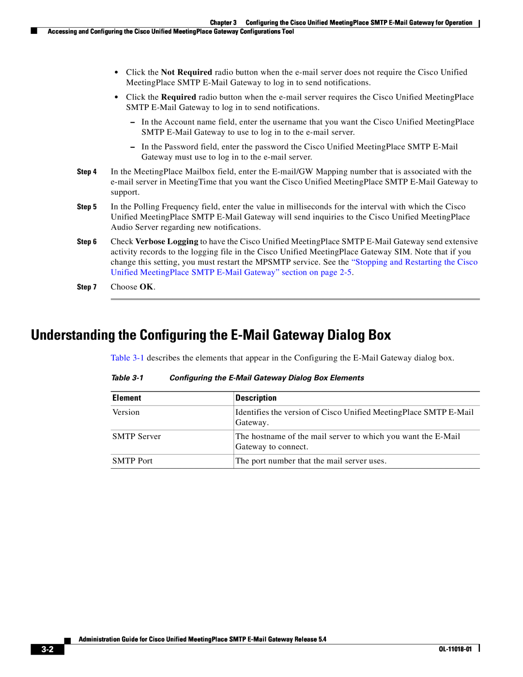 Cisco Systems SMTP manual Understanding the Configuring the E-Mail Gateway Dialog Box, Element, Description 