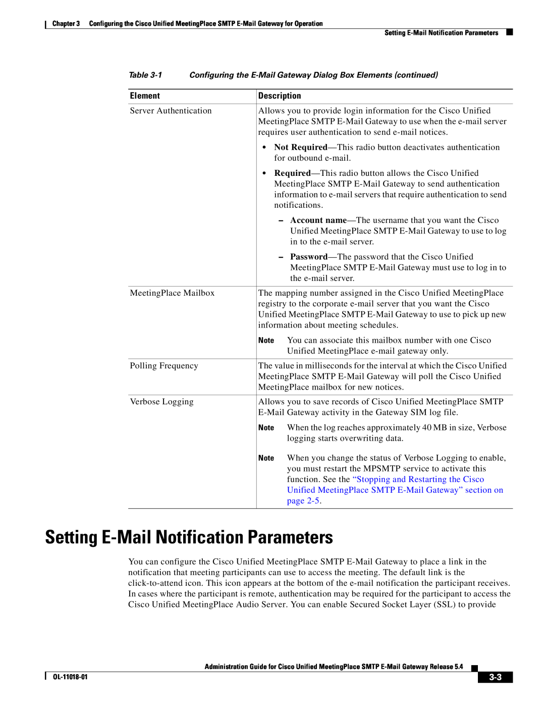 Cisco Systems SMTP manual Element, Description, function. See the “Stopping and Restarting the Cisco, page 