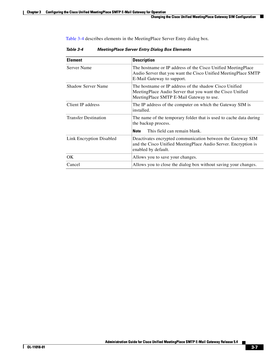 Cisco Systems SMTP manual Element, Description, Server Name 