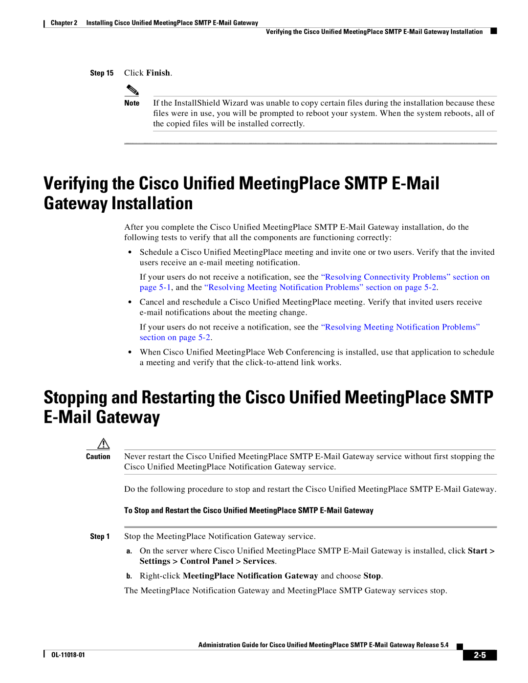 Cisco Systems SMTP manual Right-clickMeetingPlace Notification Gateway and choose Stop 