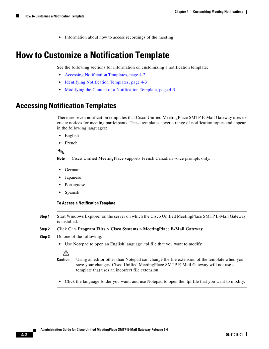 Cisco Systems SMTP manual How to Customize a Notification Template, Accessing Notification Templates 