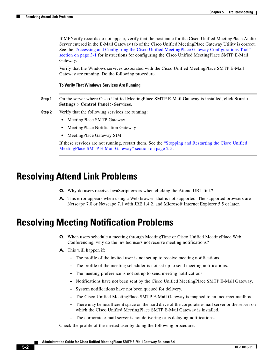 Cisco Systems SMTP manual Resolving Attend Link Problems, Resolving Meeting Notification Problems 