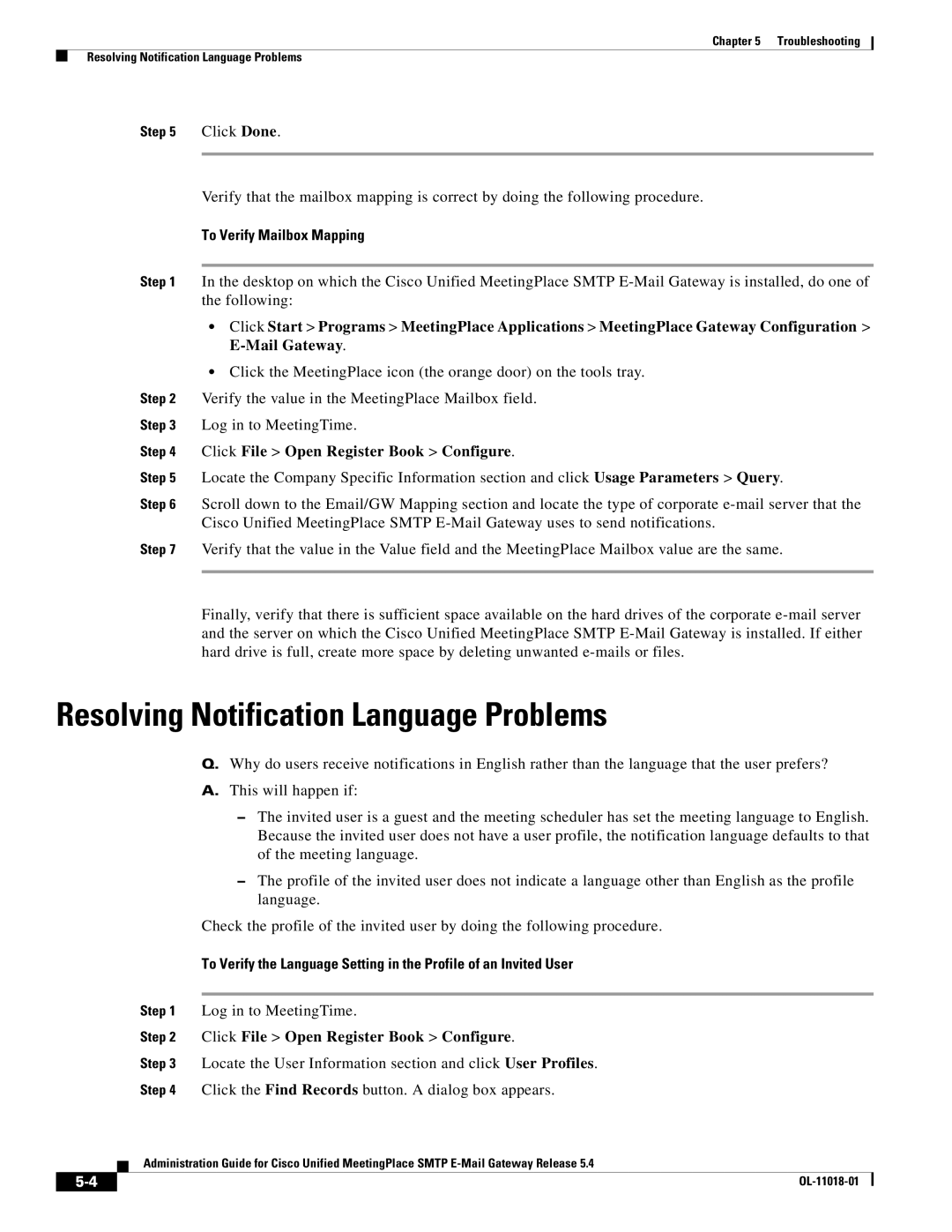 Cisco Systems SMTP manual Resolving Notification Language Problems, To Verify Mailbox Mapping 