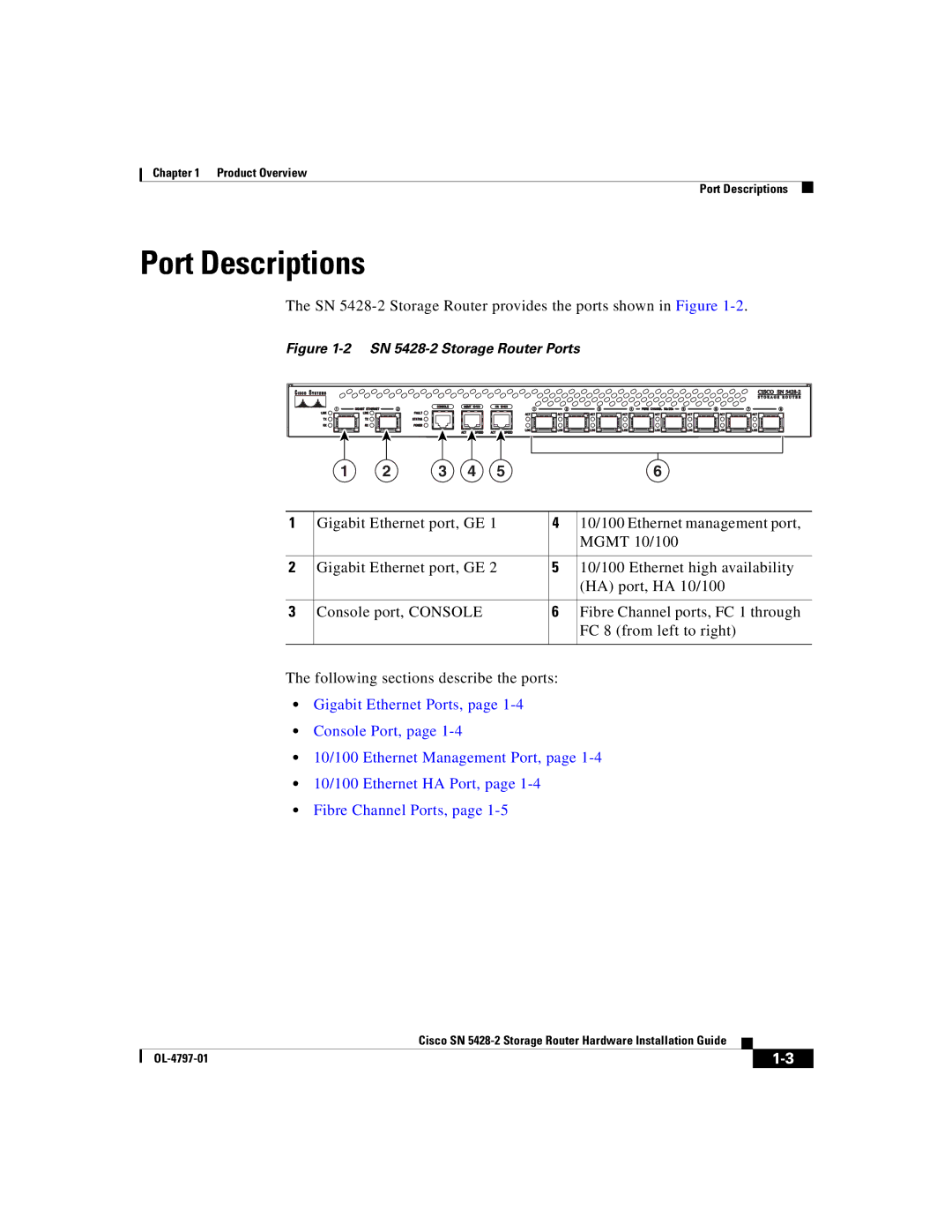 Cisco Systems manual Port Descriptions, SN 5428-2 Storage Router Ports 