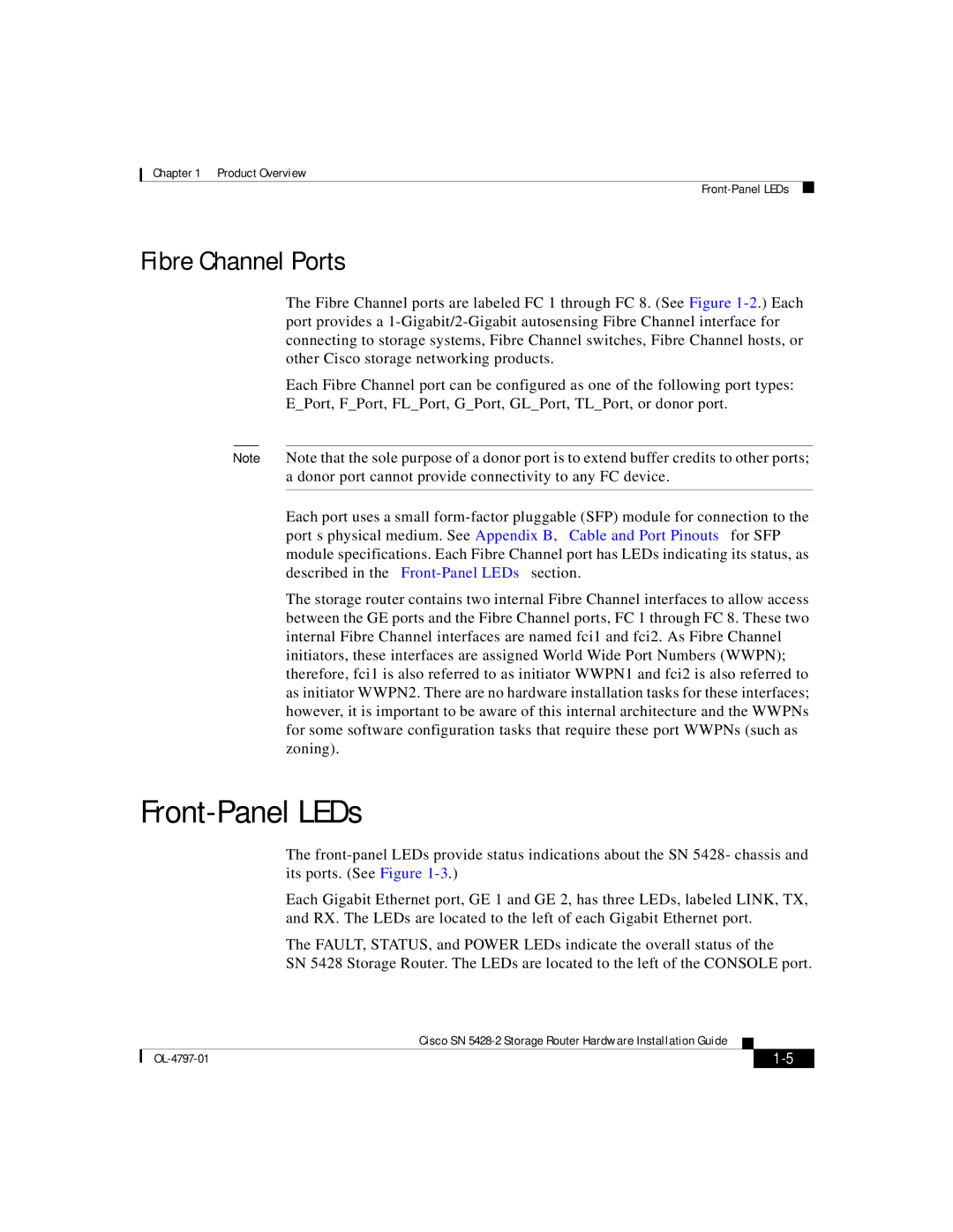 Cisco Systems SN 5428-2 manual Front-Panel LEDs, Fibre Channel Ports 