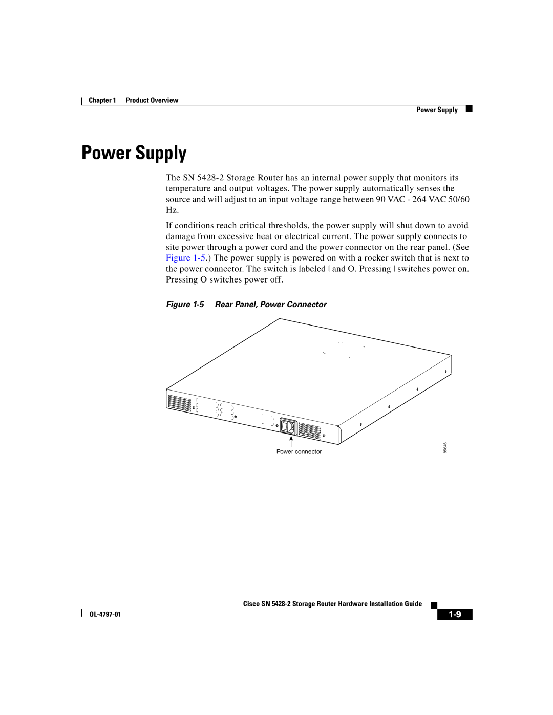 Cisco Systems SN 5428-2 manual Power Supply, Rear Panel, Power Connector 