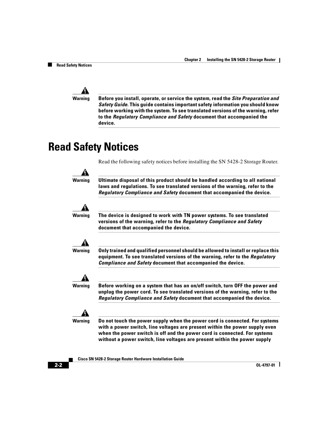 Cisco Systems SN 5428-2 manual Read Safety Notices 