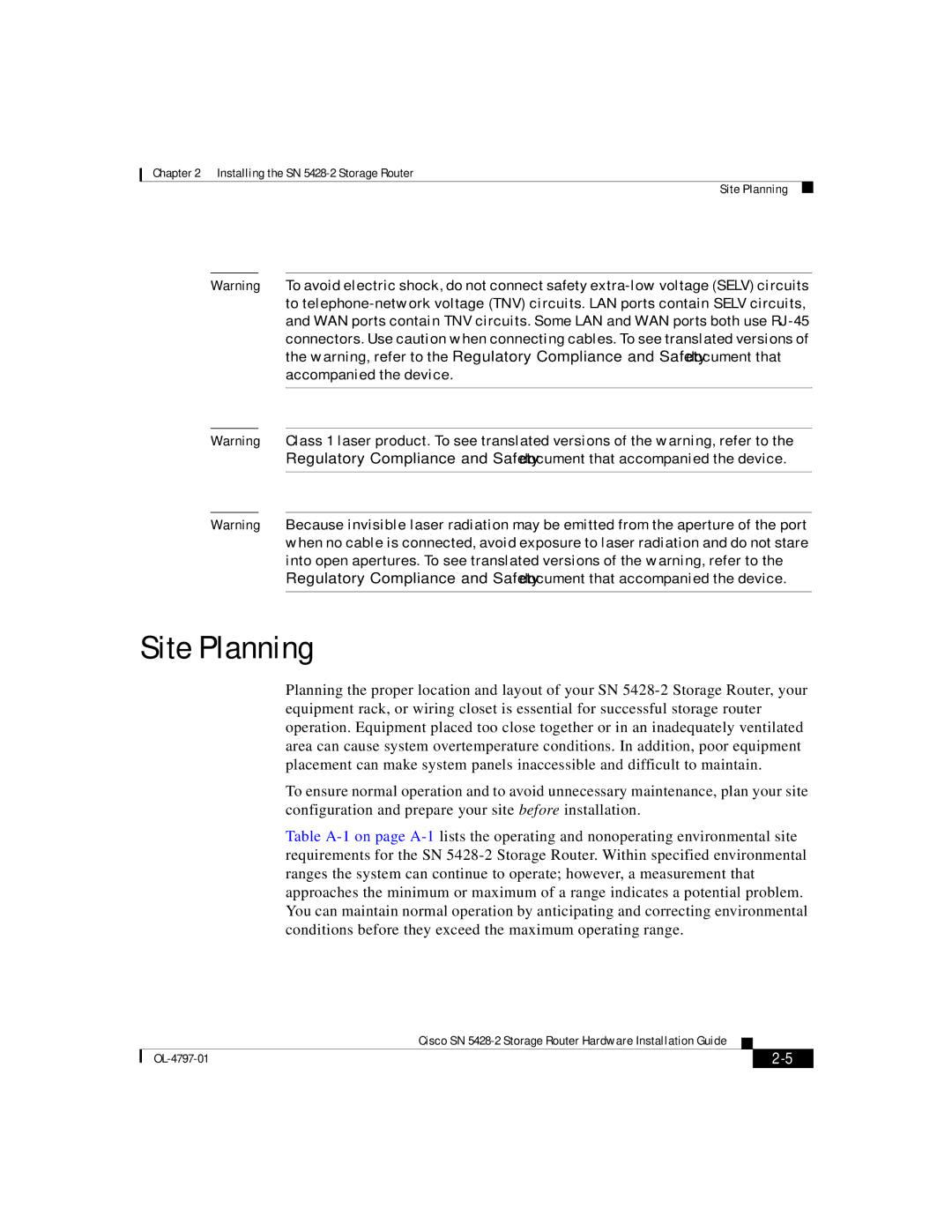 Cisco Systems SN 5428-2 manual Site Planning 