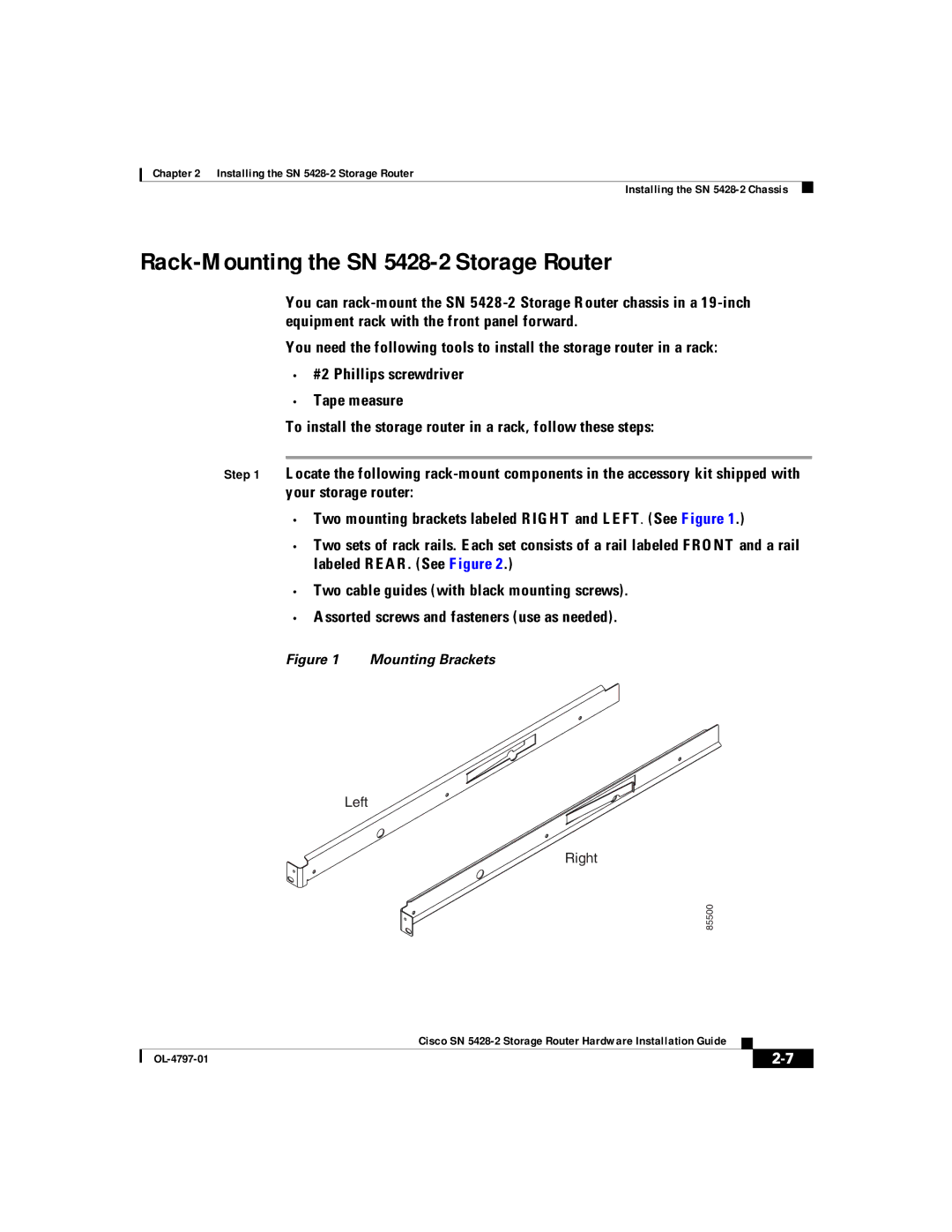 Cisco Systems manual Rack-Mounting the SN 5428-2 Storage Router, Left Right 