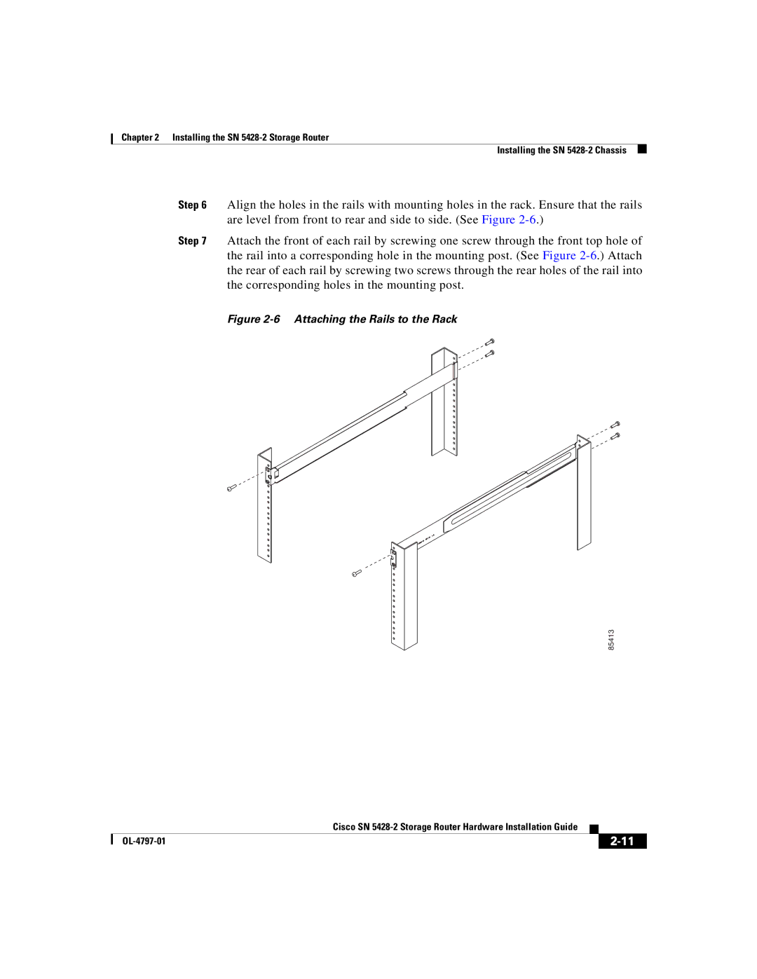 Cisco Systems SN 5428-2 manual Attaching the Rails to the Rack 