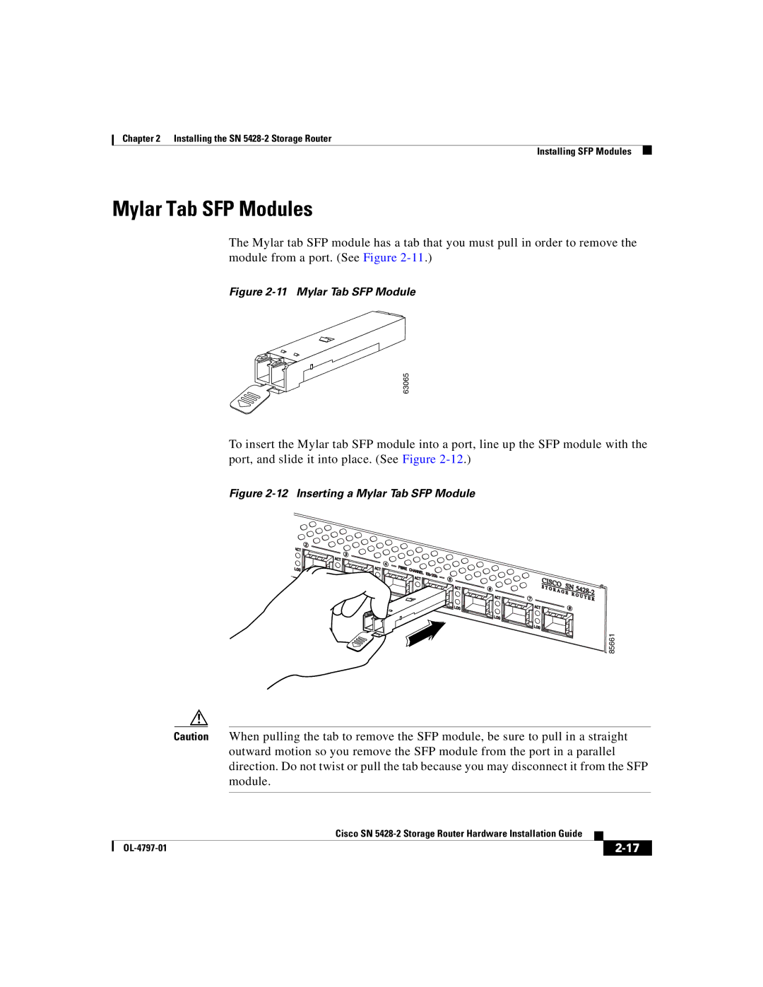 Cisco Systems SN 5428-2 manual Mylar Tab SFP Modules 